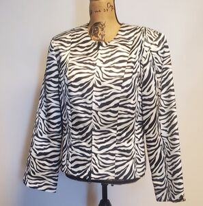 Vintage Parche Pairs Zebra Satin Zipper Blazer Jacket Size 14 Made in the USA